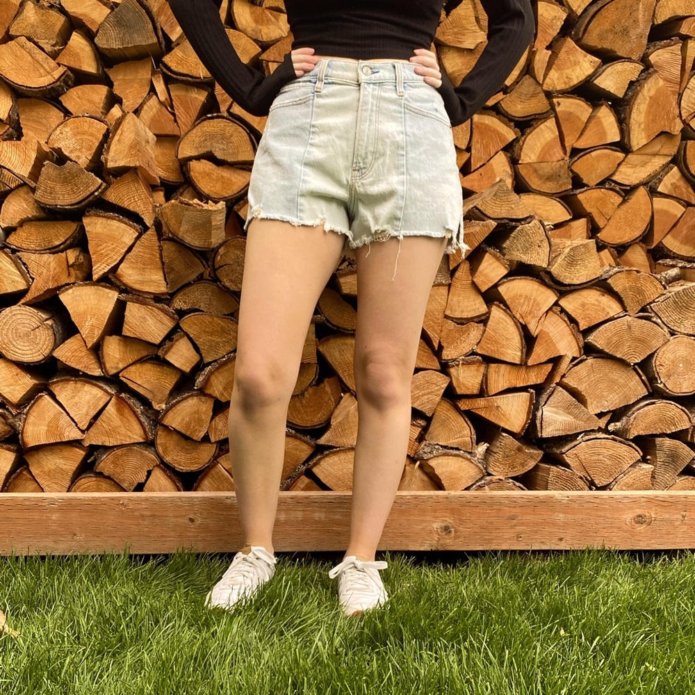 Light blue denim jean shorts